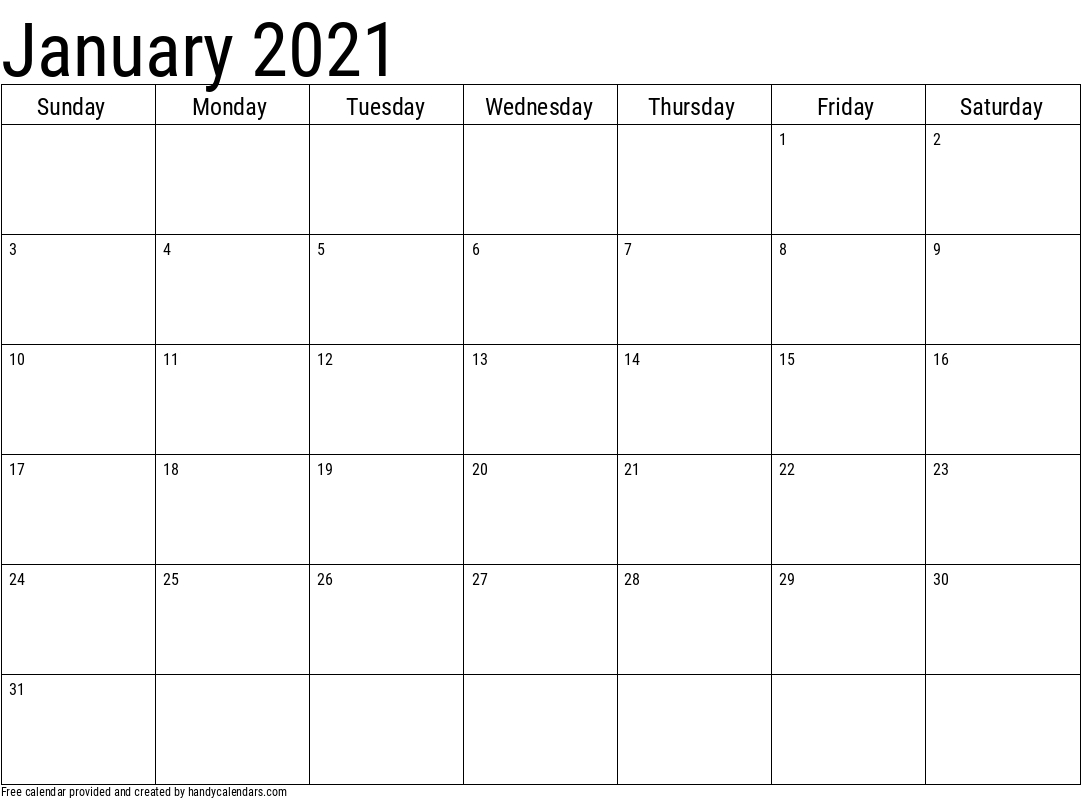 2021 January Calendars - Handy Calendars
