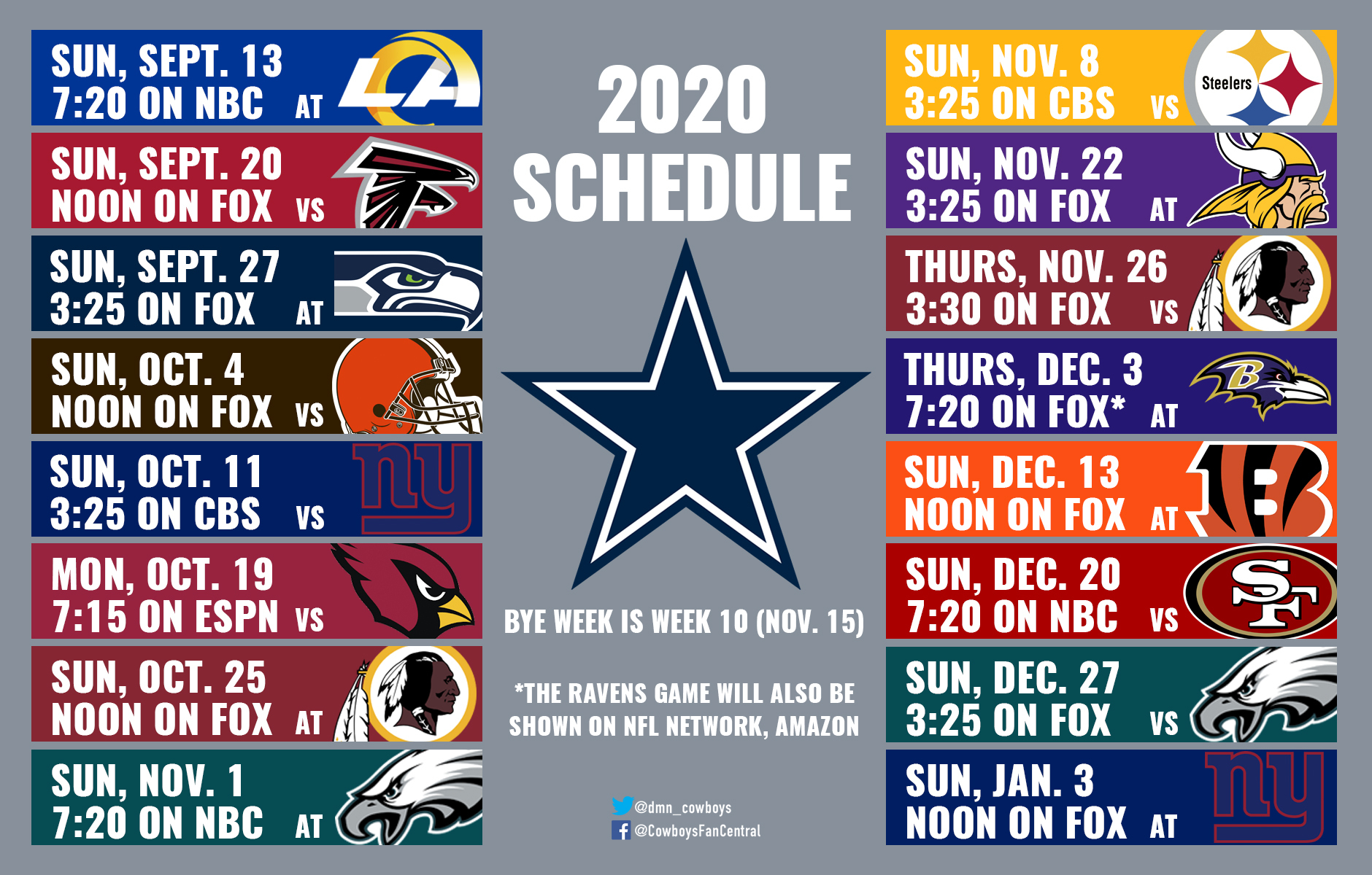 2020 Cowboys Schedule: Dates And Times Announced For Dallas