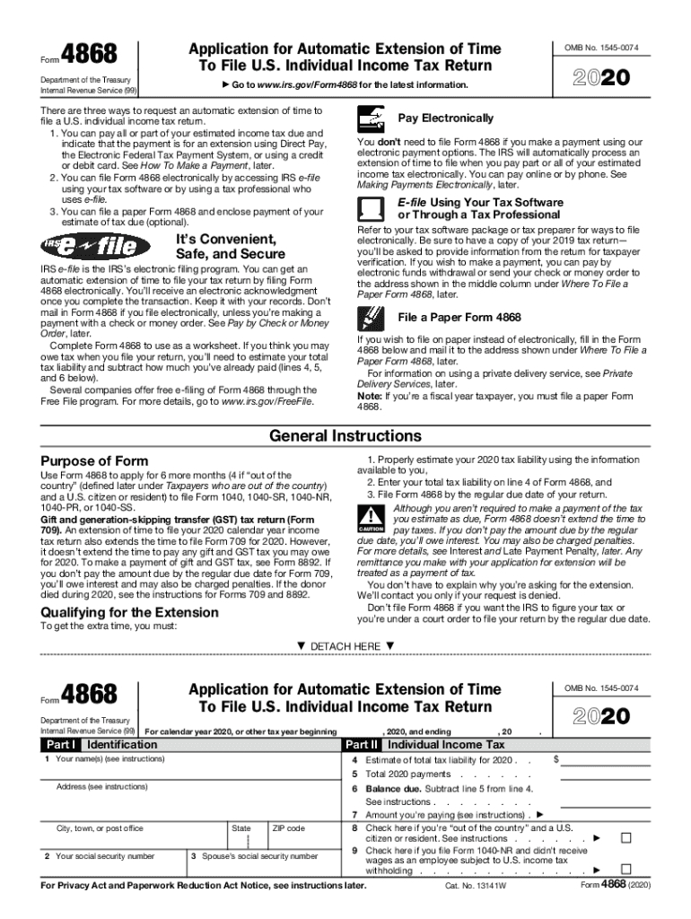 2020 Form Irs 4868 Fill Online, Printable, Fillable, Blank