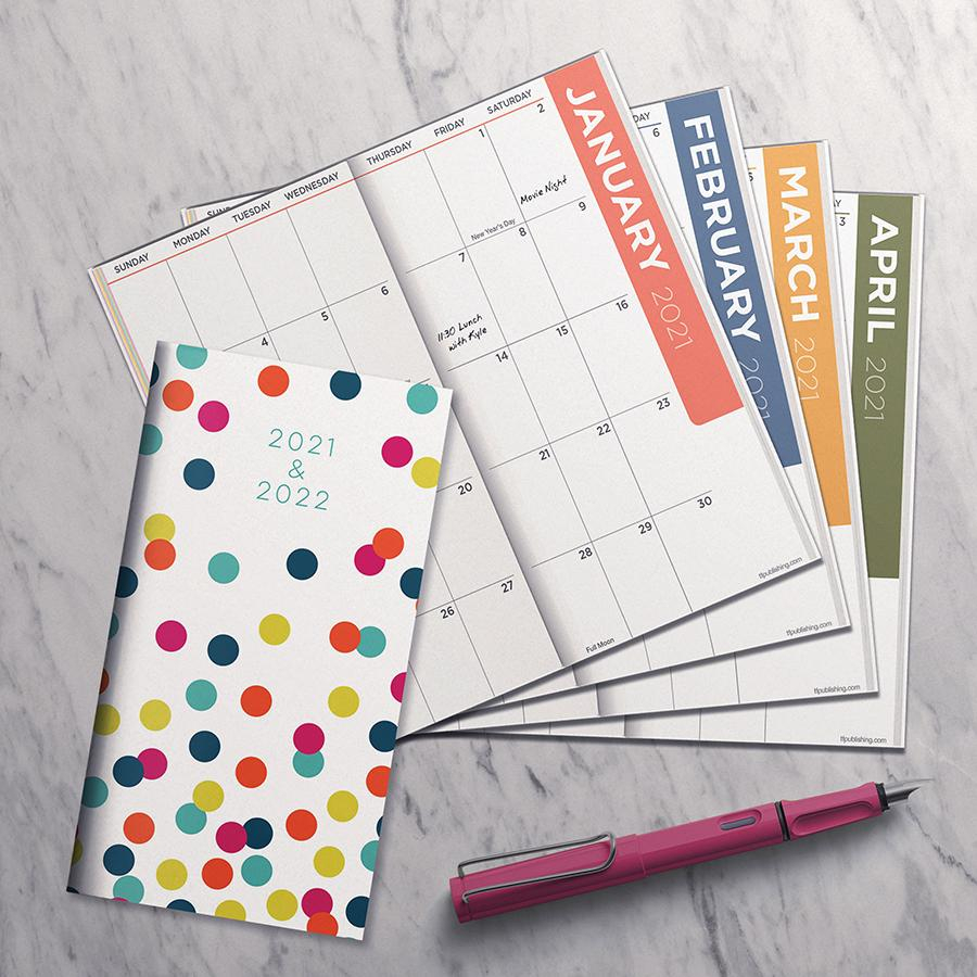 2021-2022 Colorful Dots 2-Year Small Monthly Planner