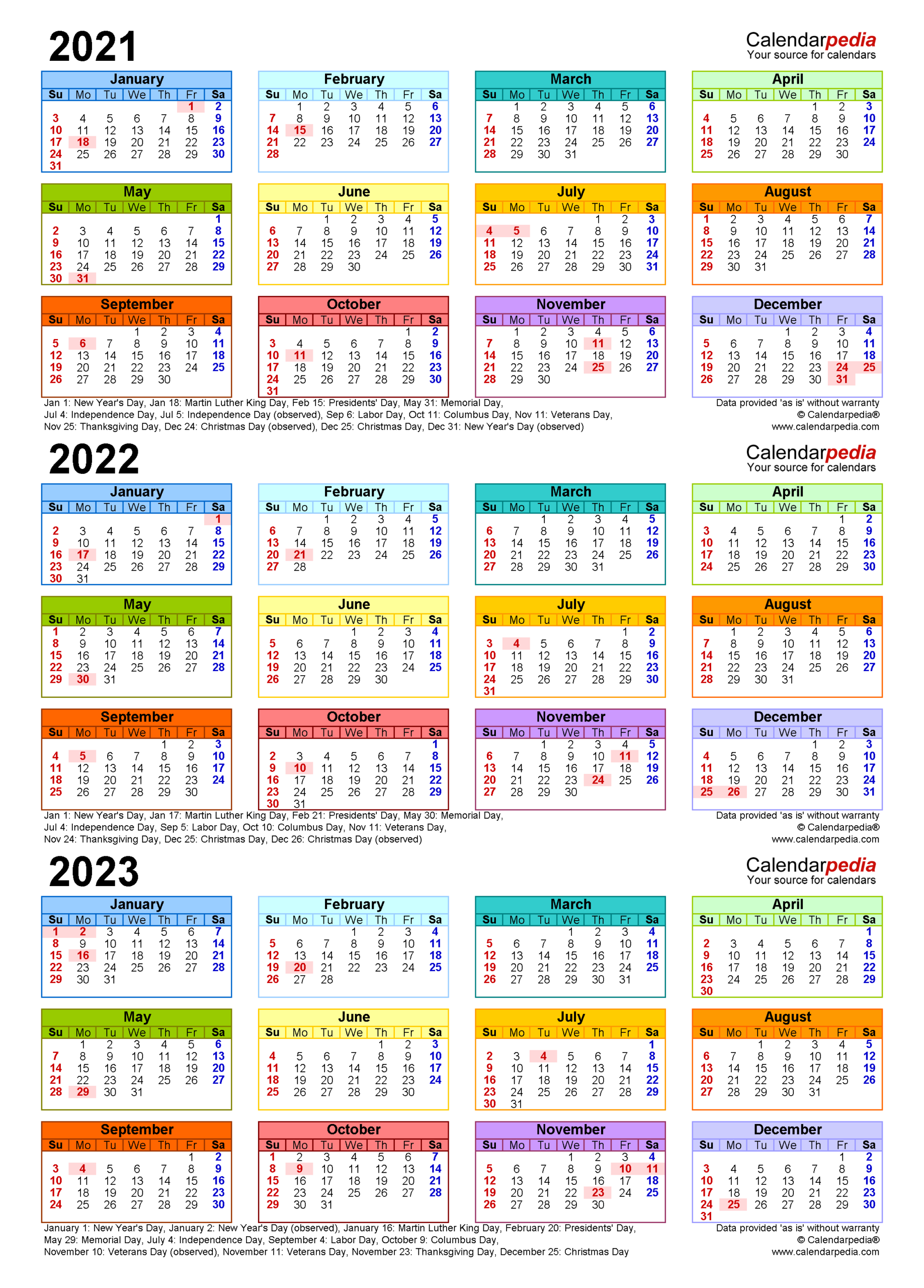 2021-2023 Three Year Calendar - Free Printable Pdf Templates