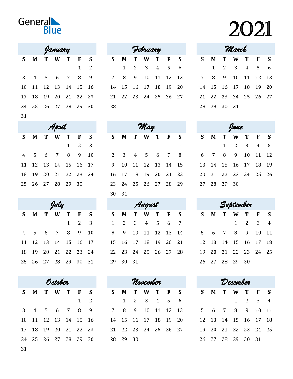 2021 Calendar (Pdf, Word, Excel)