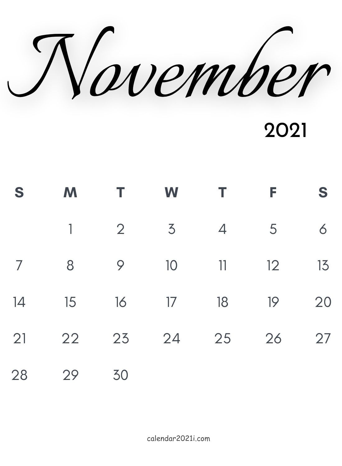 2021 Calligraphy Monthly Calendar Printable Templates