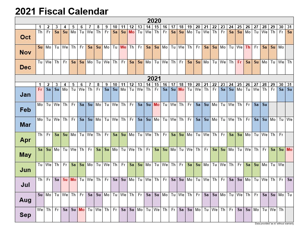 2021 Fiscal Calendars Landscape Format