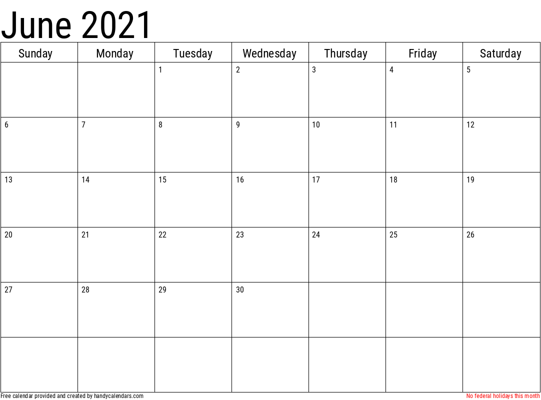 2021 June Calendars - Handy Calendars