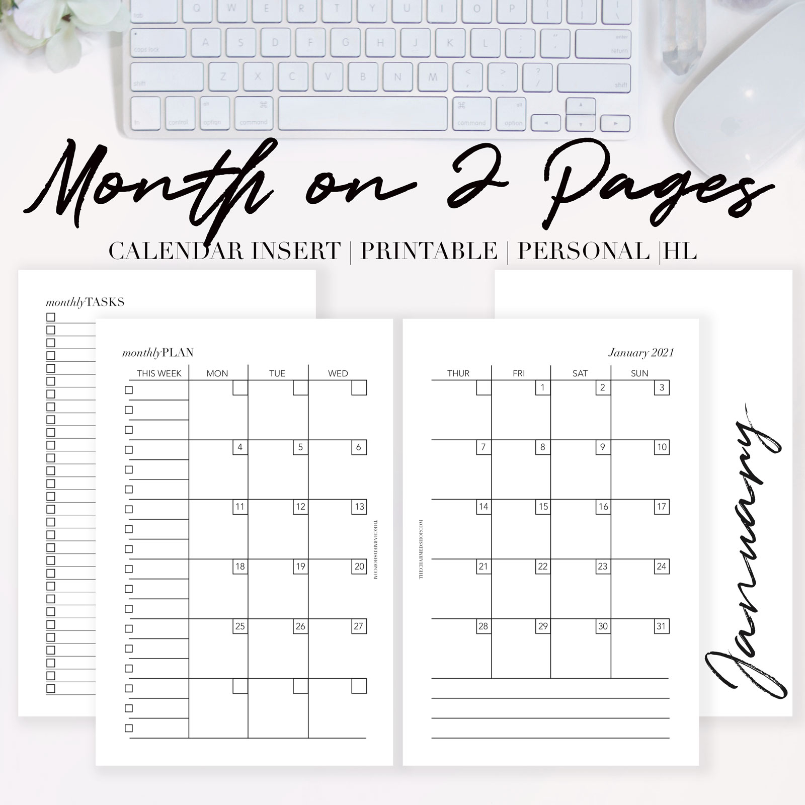 2021 Month On Two Pages Calendar {Printable Pdf}