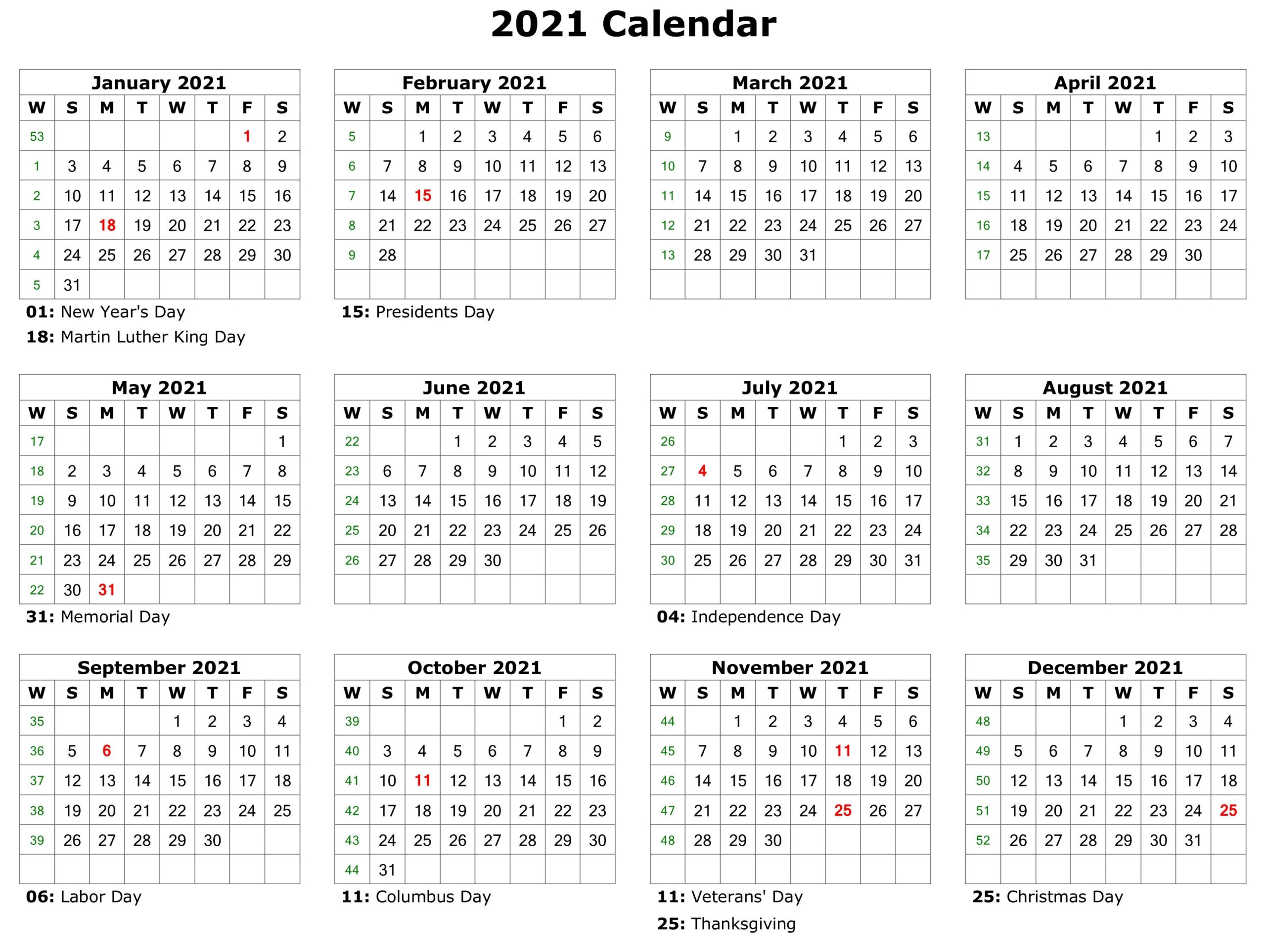 2021 Printable Calendar | Printable Calendar Pdf, Printable