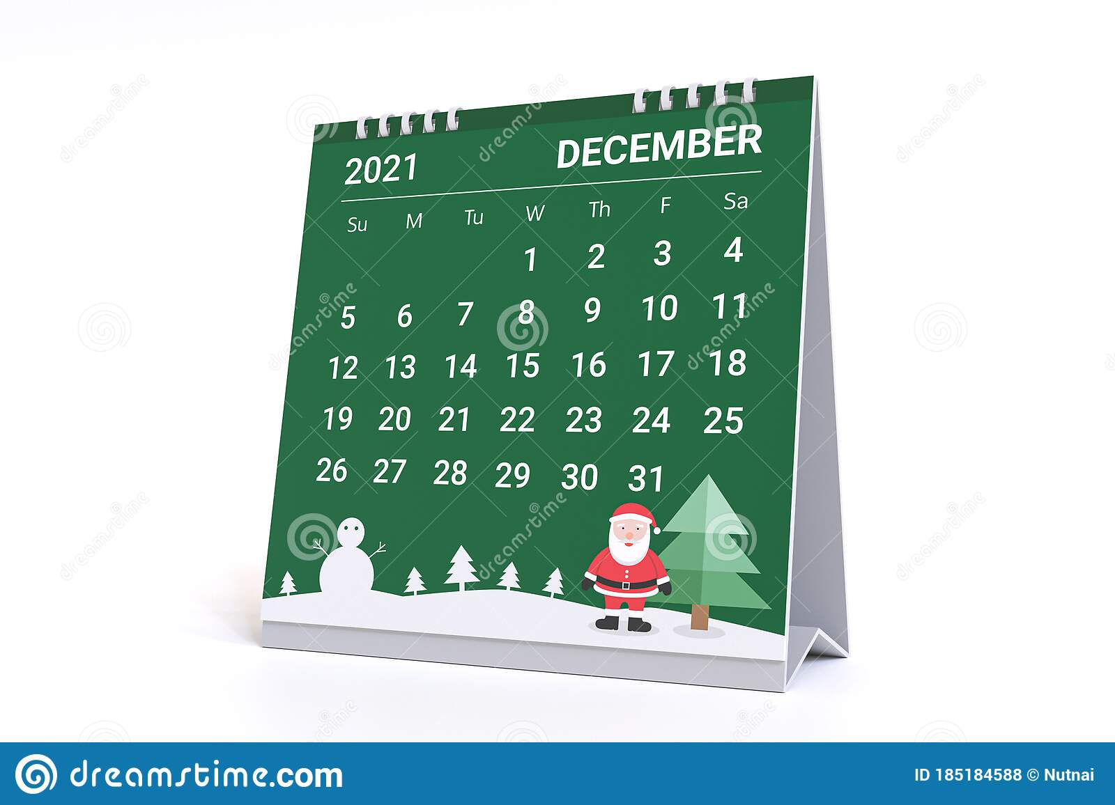 3D Rendering - Calendar For December 2021 With Christmas