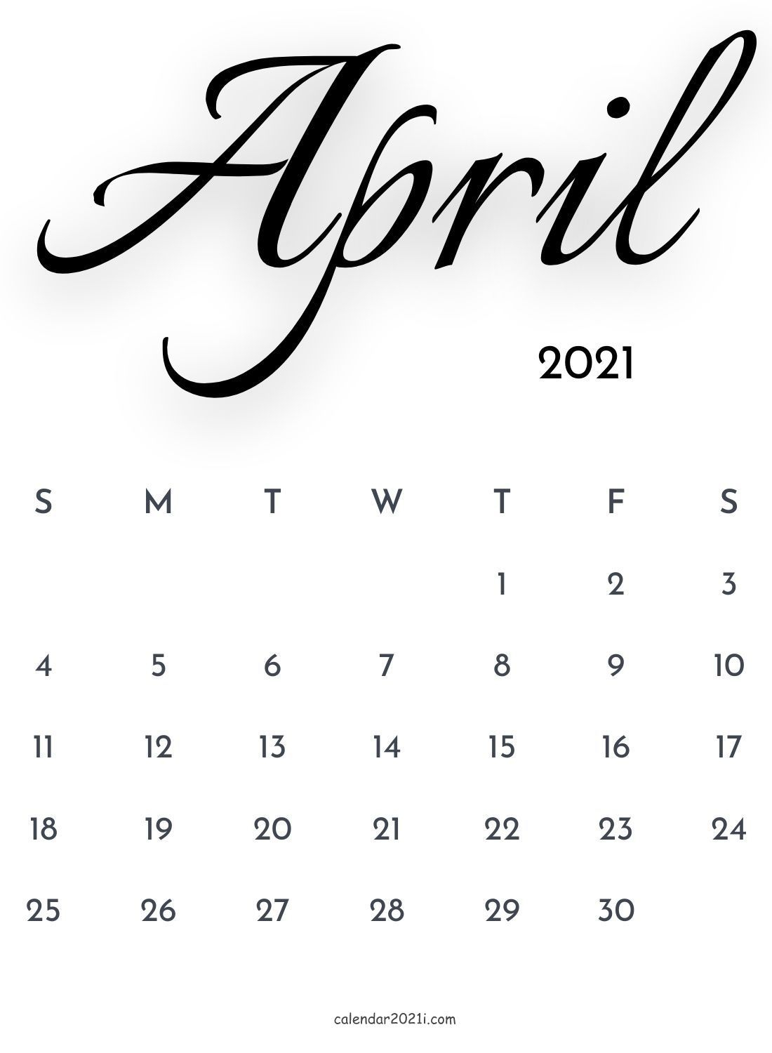 April 2021 Calligraphy Calendar Free Download In 2020 | Free