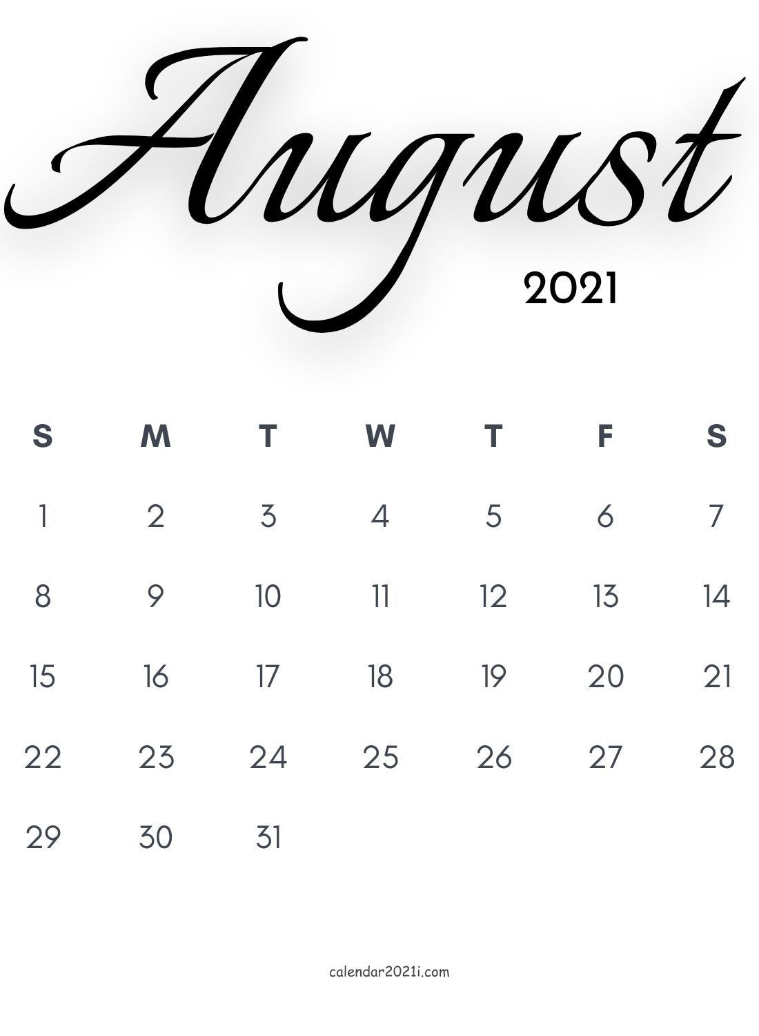 August 2021 Calligraphy Calendar Free Download | Calligraphy