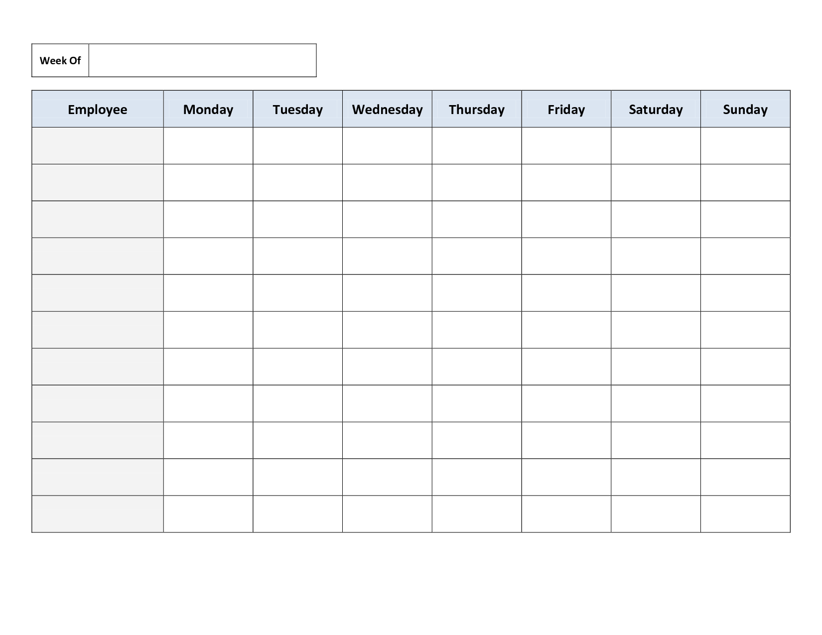 Blank Weekly Work Schedule Template | Cleaning Schedule