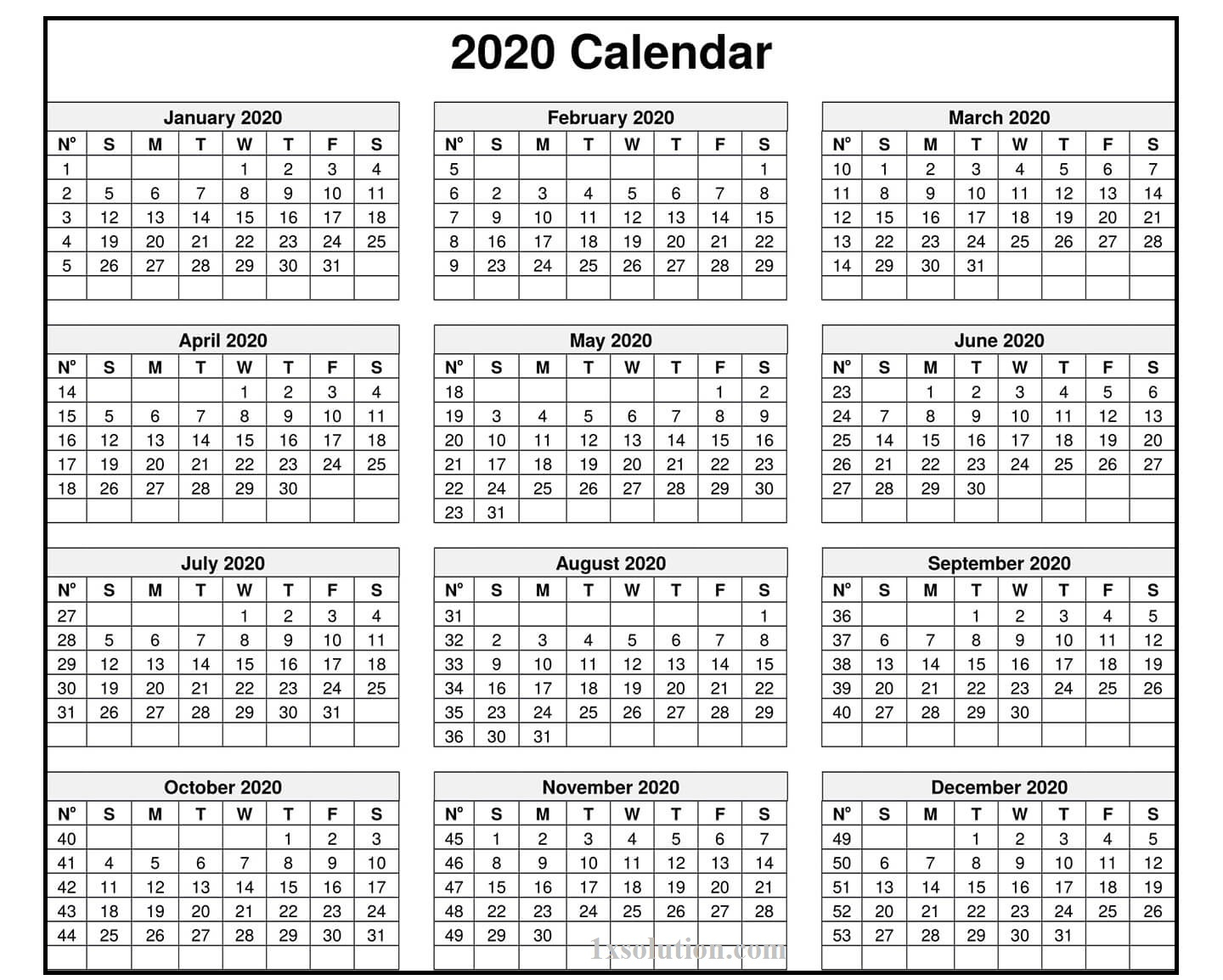 Calendar 2020 Excel Sheet – Note Your Employee Attendance