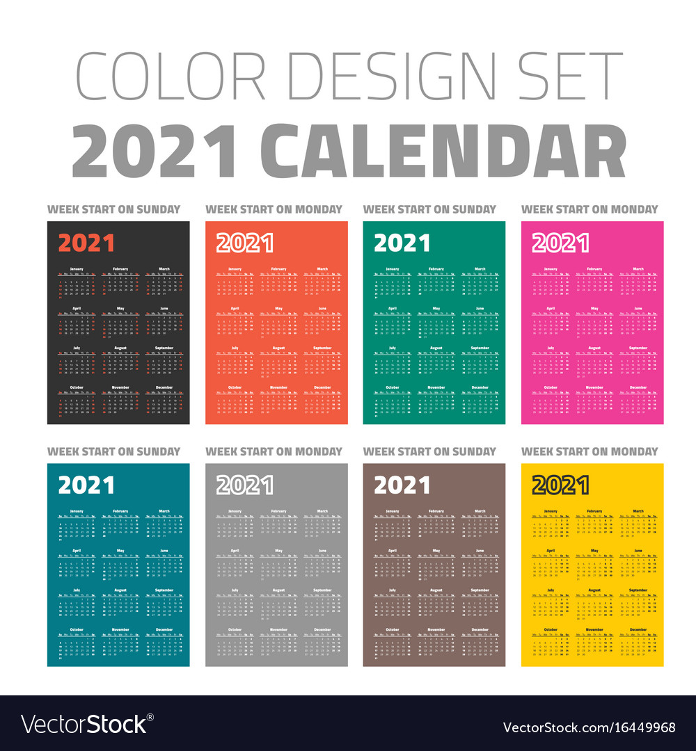 Color Pocket Calendar Set 2021 Royalty Free Vector Image