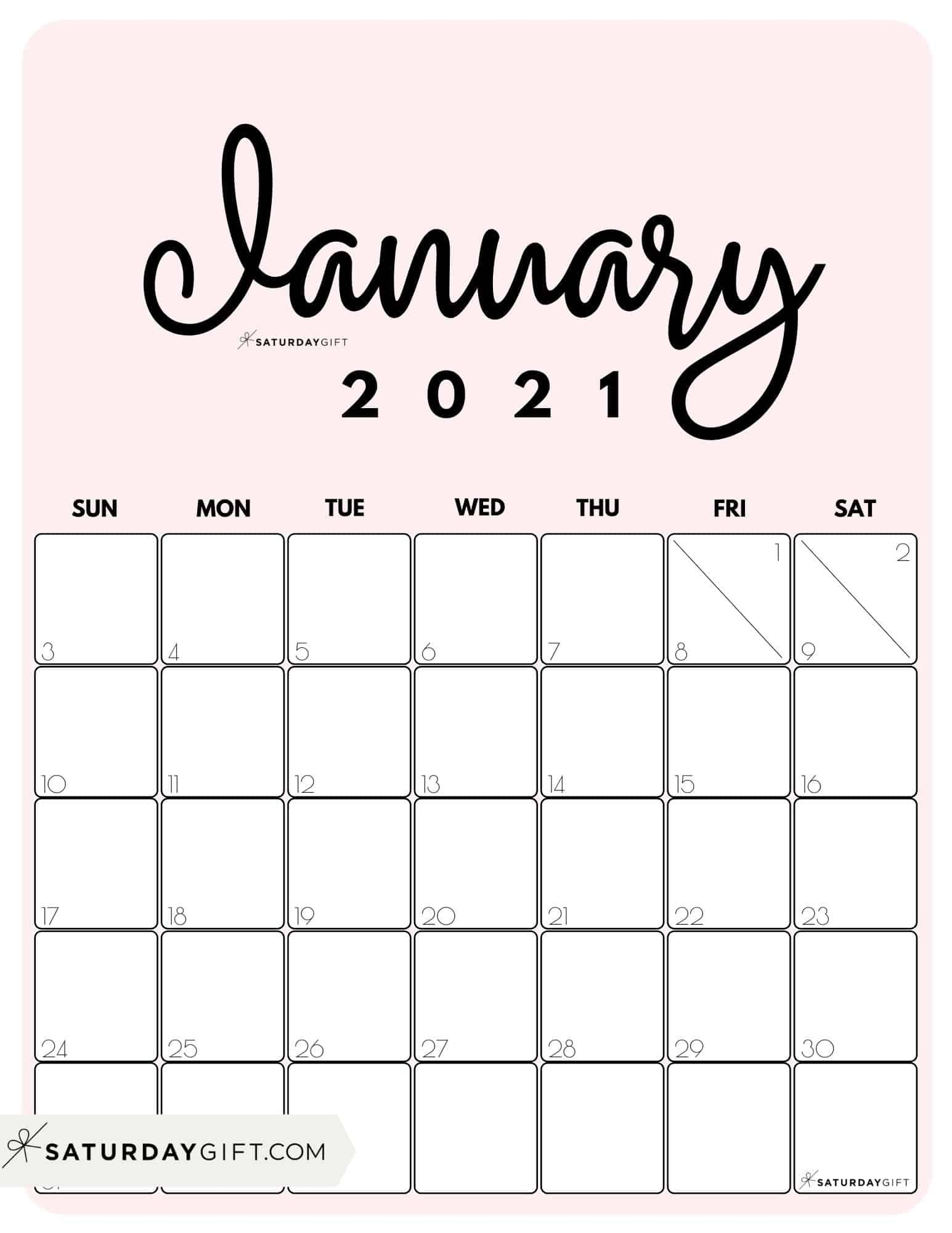 Cute (&amp; Free!) Printable January 2021 Calendar