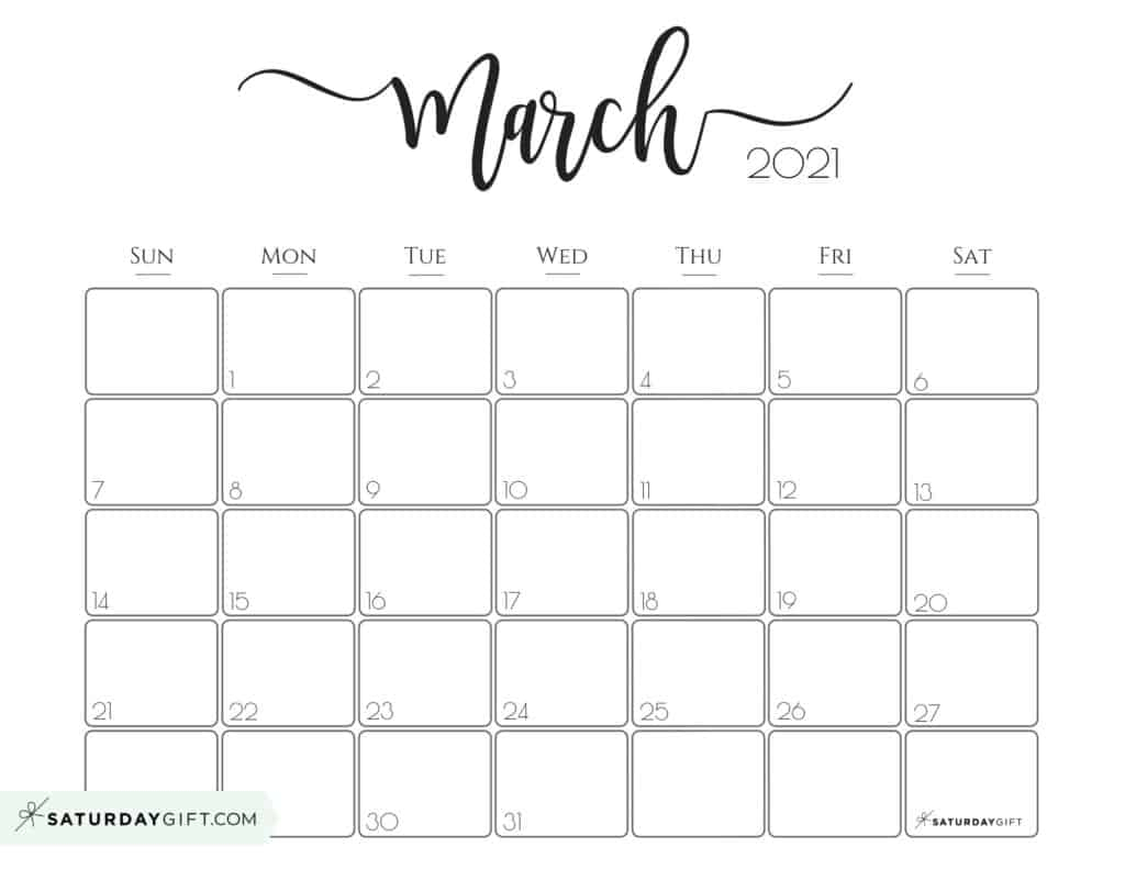 Cute (&amp; Free!) Printable March 2021 Calendar | Saturdaygift