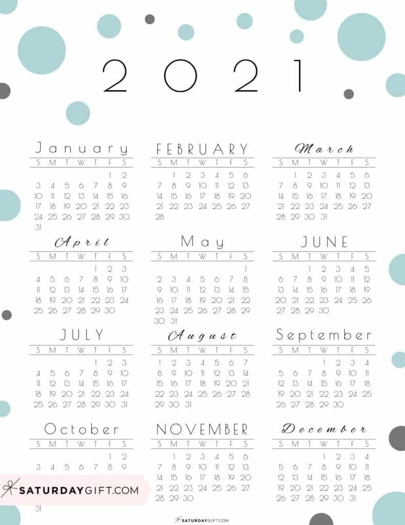 Cute (&amp; Free!) Printable Year At A Glance 2021 Calendar