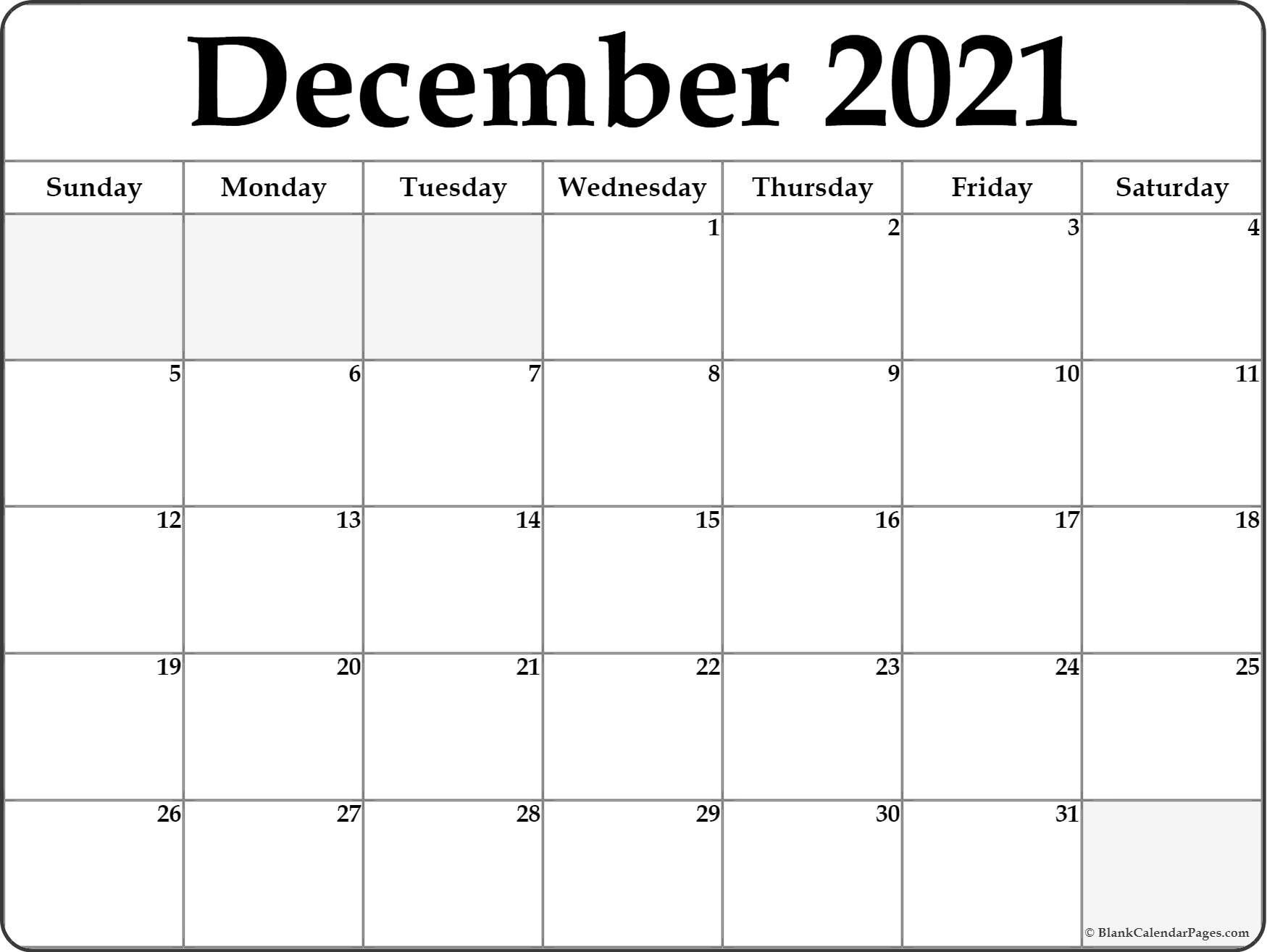 December 2021 Blank Calendar Templates December 2021 Blank