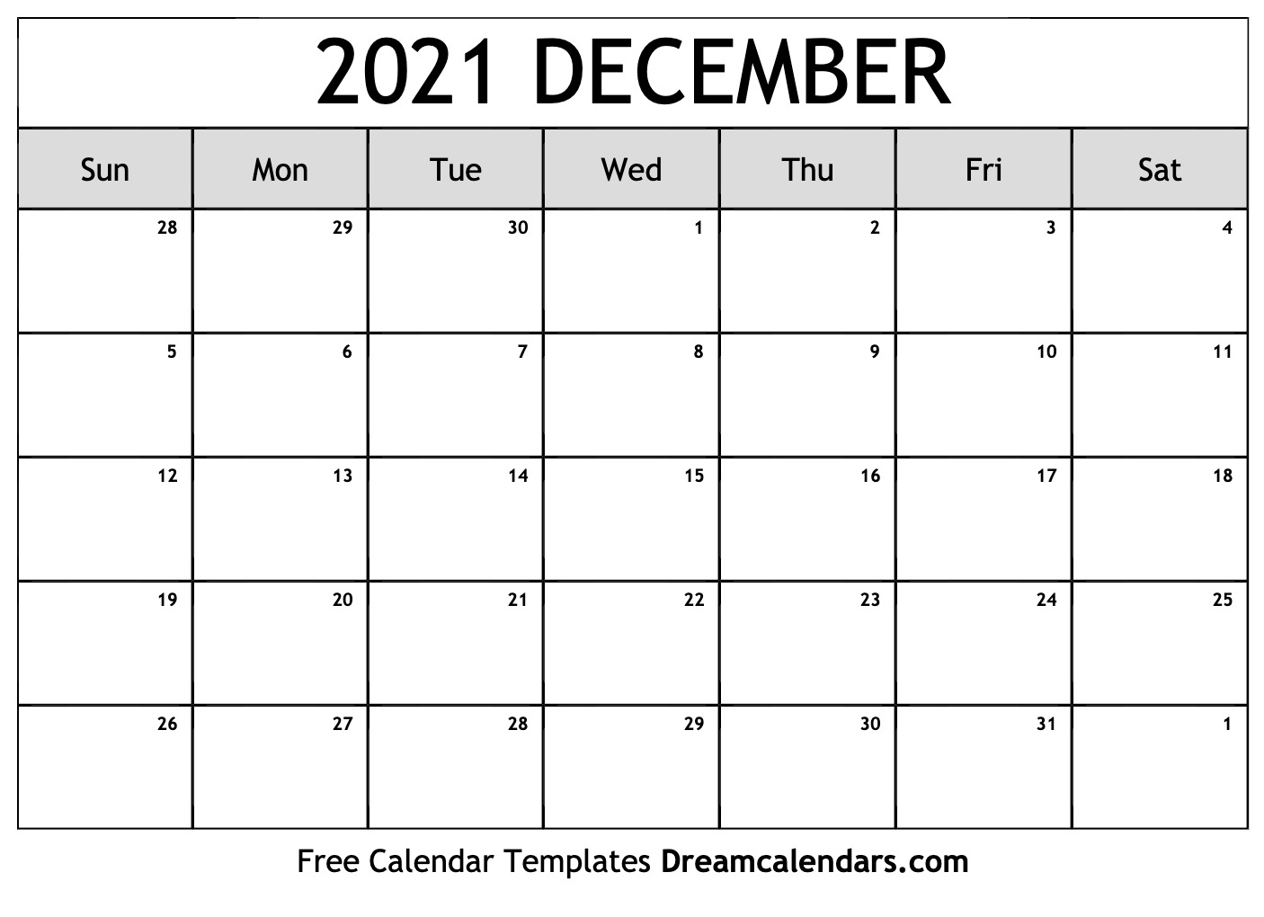 December 2021 Calendar | Free Blank Printable Templates