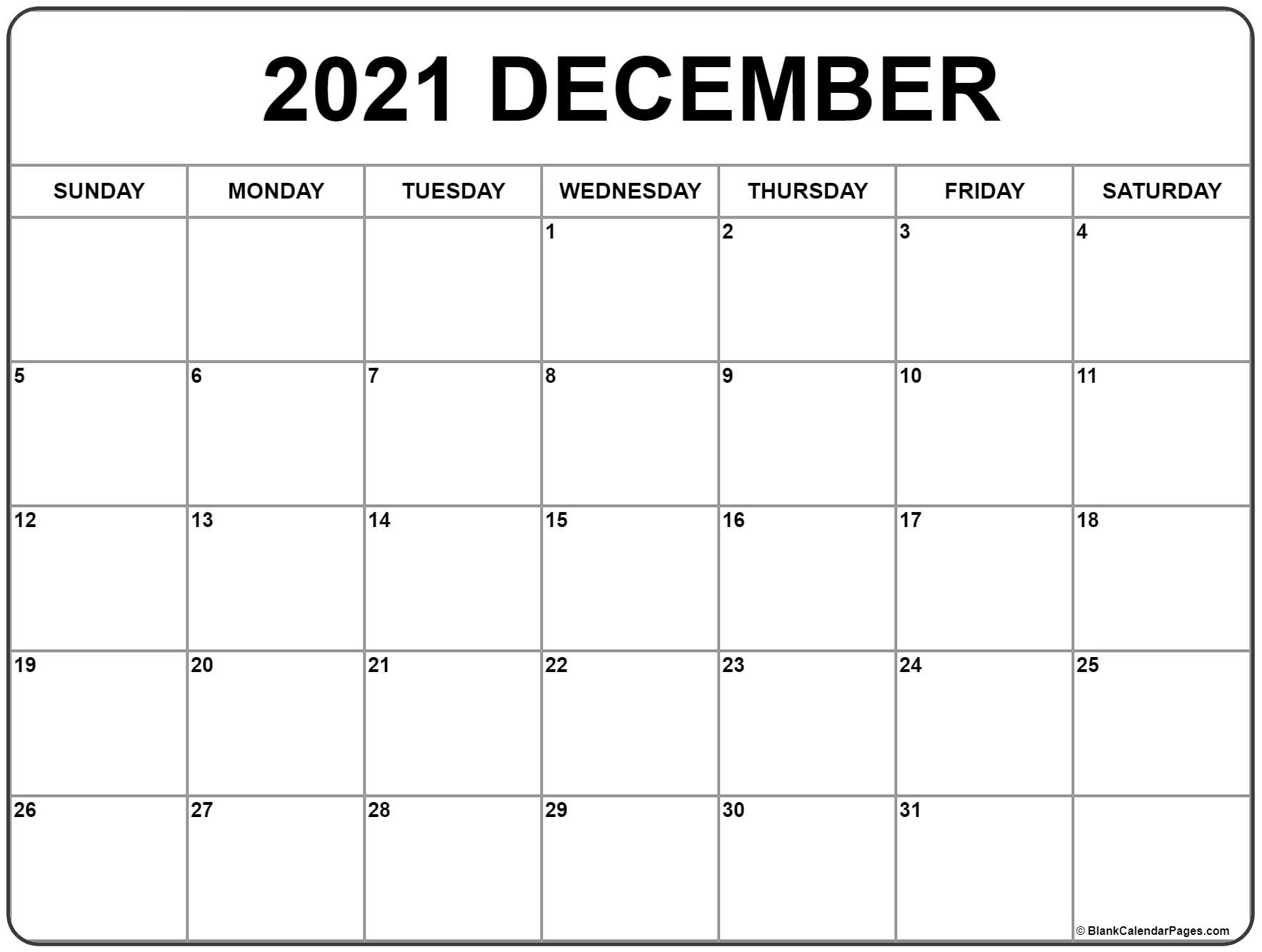 December 2021 Calendar | Free Printable Monthly Calendars