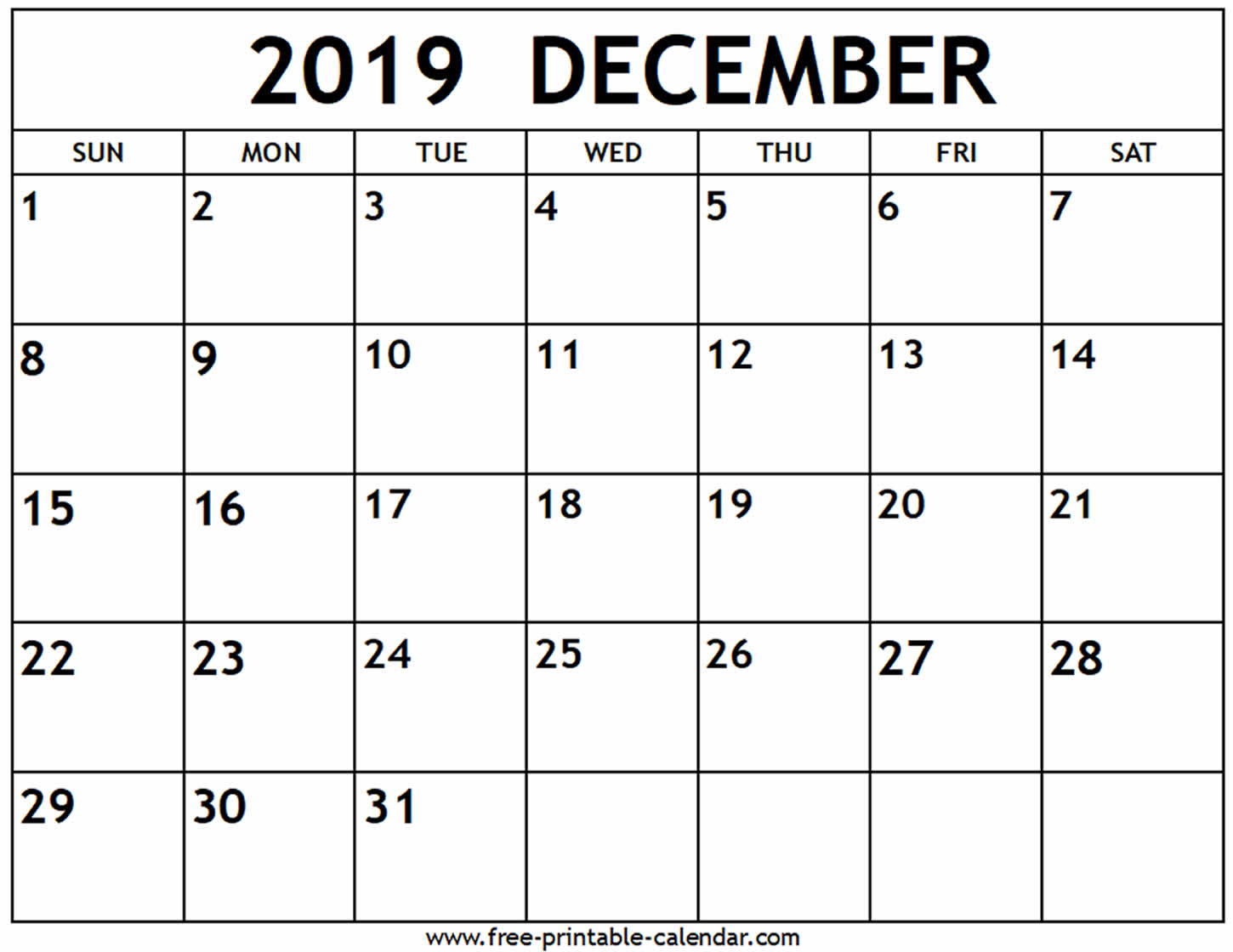 December Calendar To Print