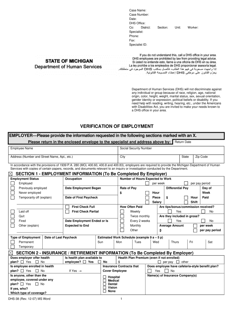 Dhs 38 - Fill Out And Sign Printable Pdf Template | Signnow