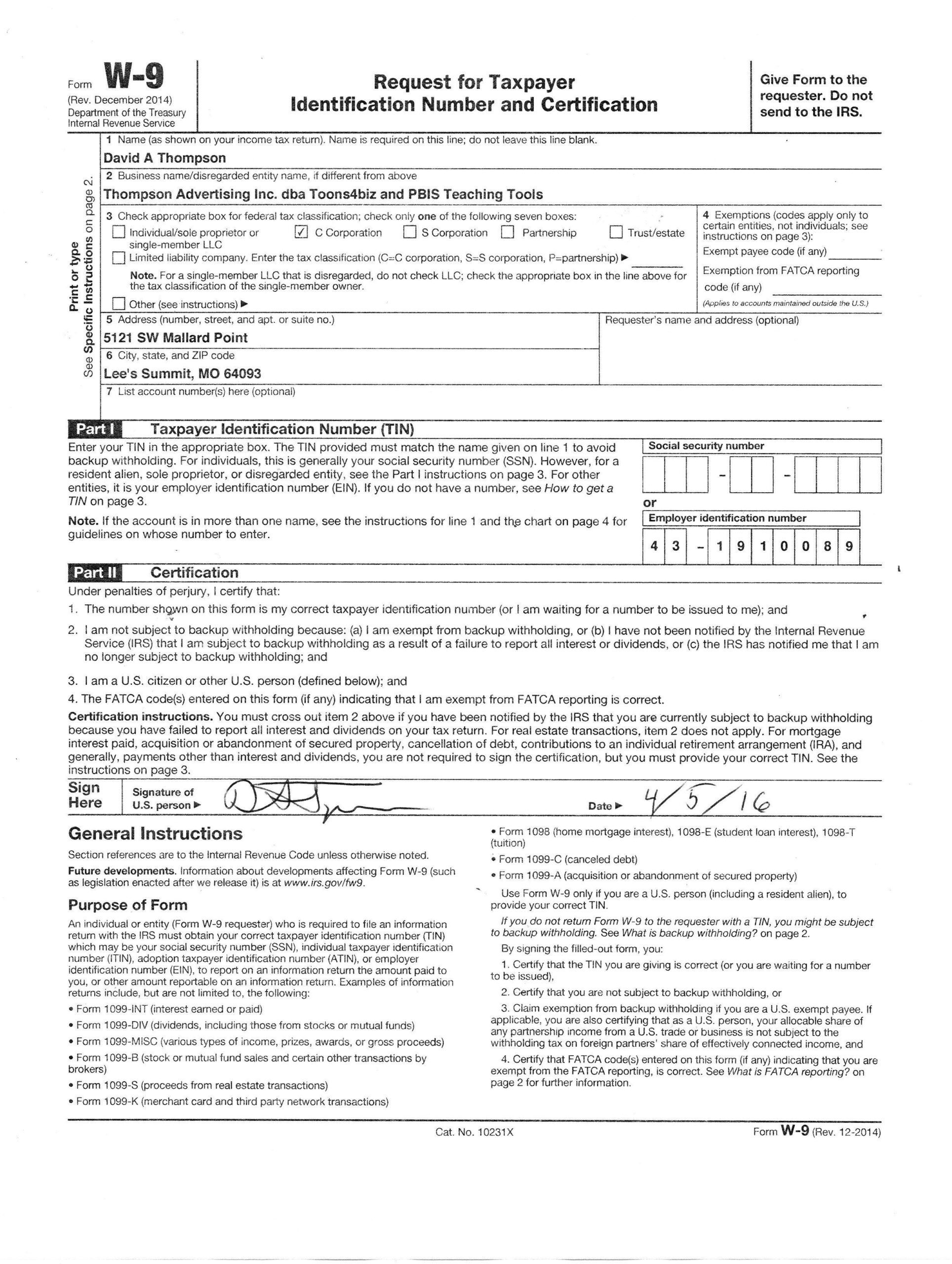 Blank W 9 Form Printable Free