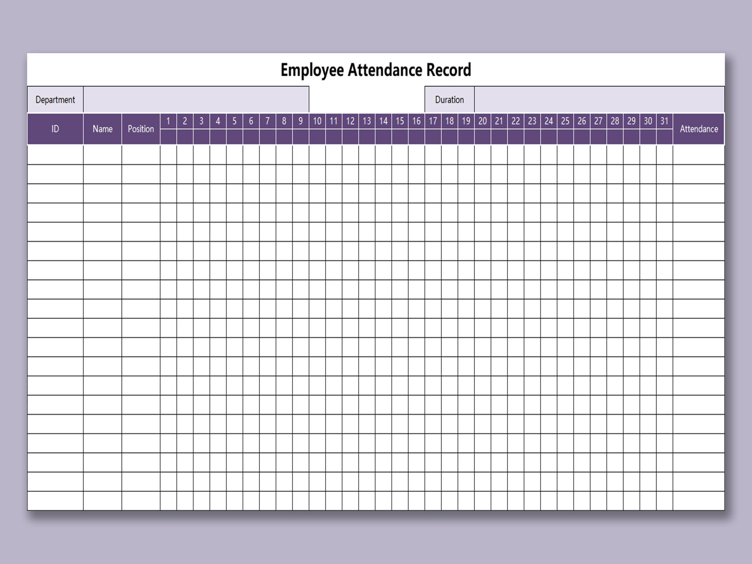 Printable Employee Attendance Tracker