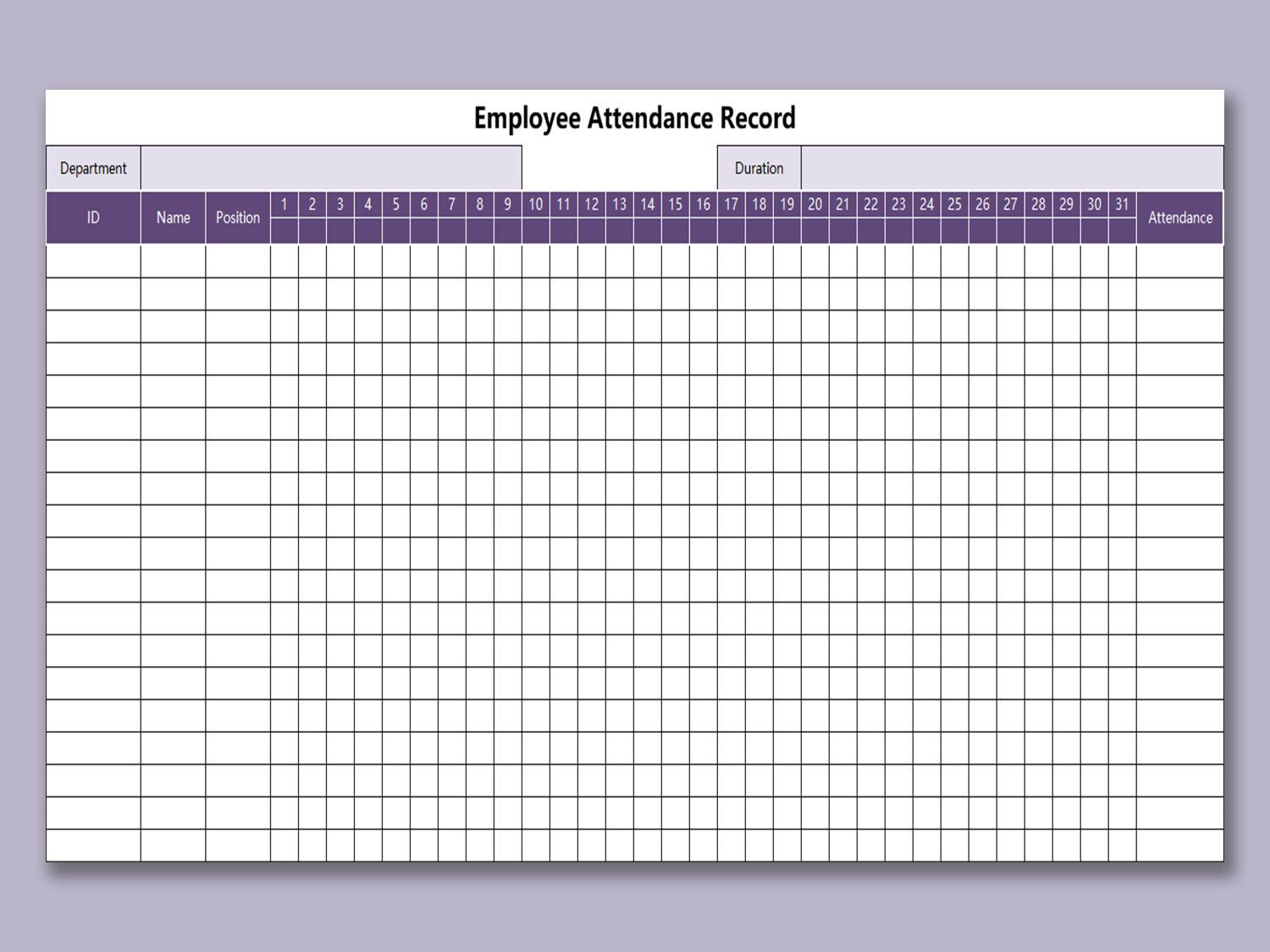 Employee Attendance Tracker Excel Template ~ Addictionary
