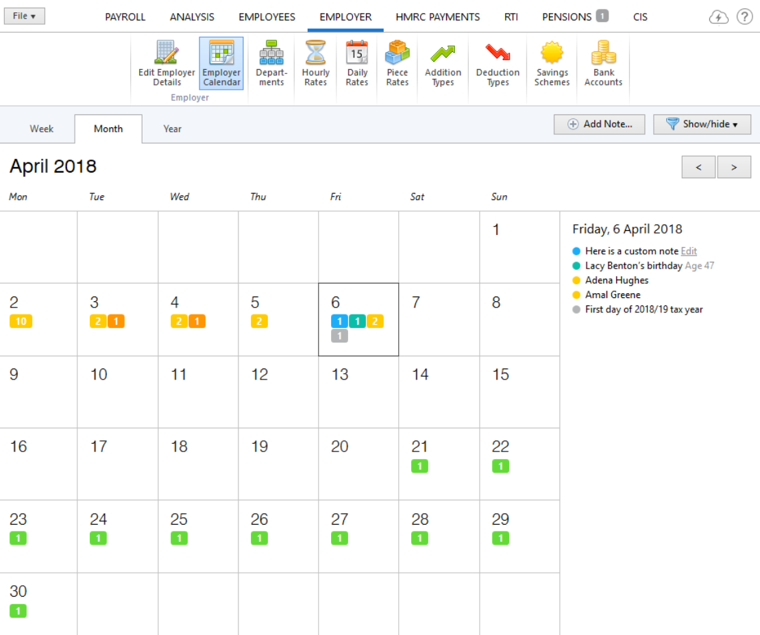 Employer Calendar - Brightpay Documentation