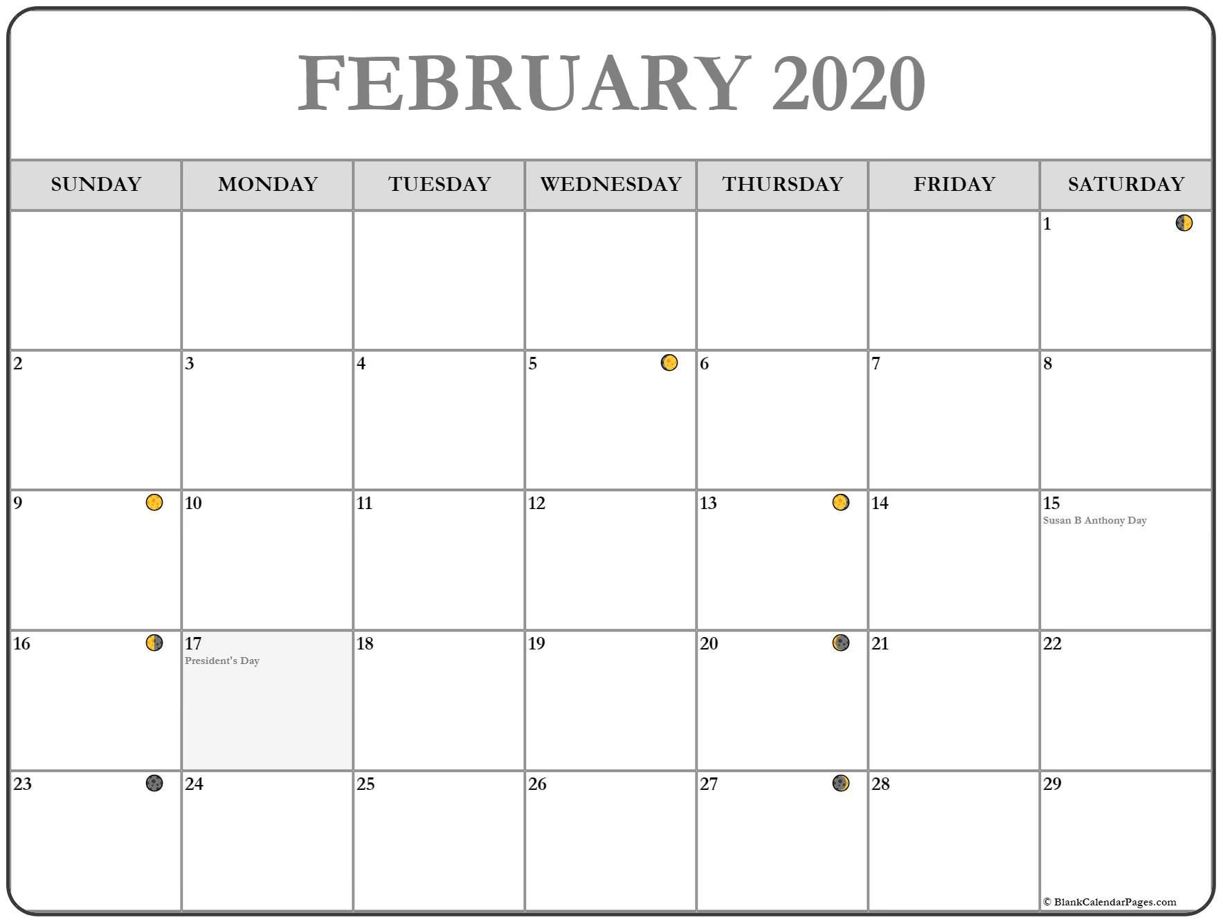 February 2020 Printable Lunar Calendar | Moon Phase Calendar