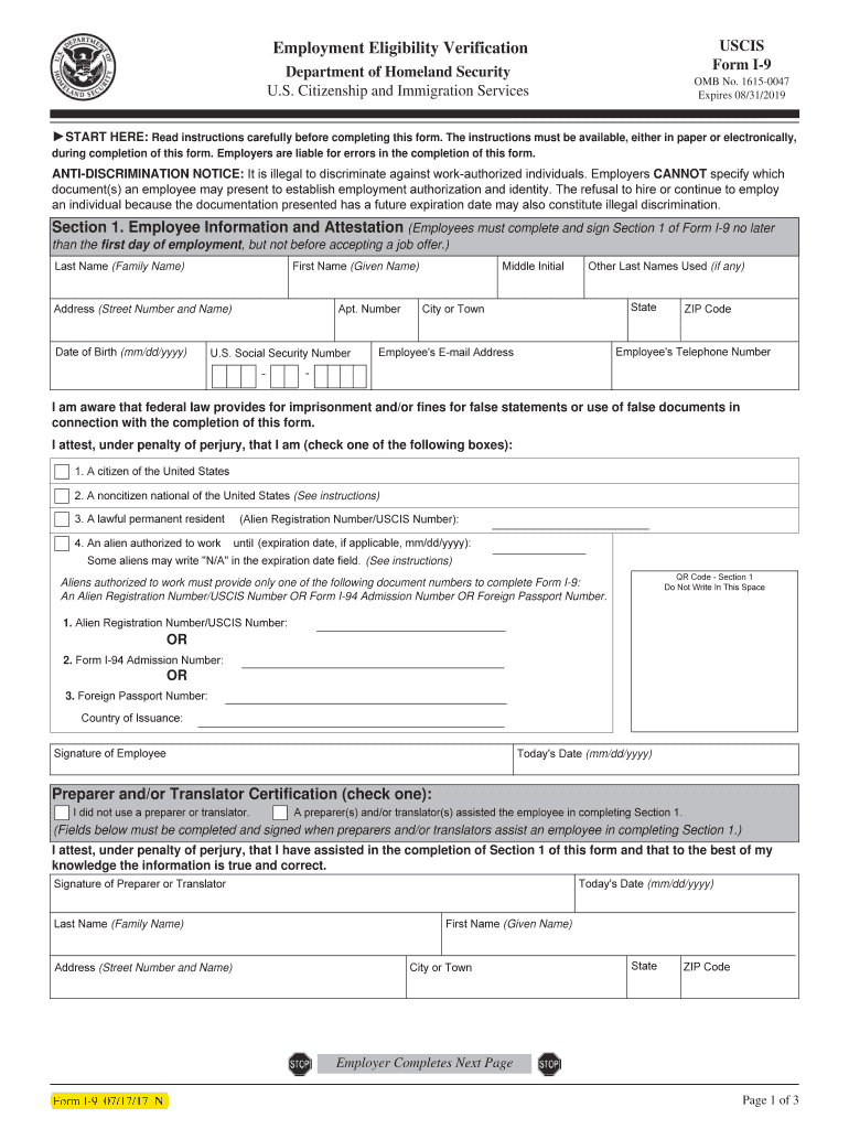 Fillable I-9 Form | I-9 Form 2020 Printable Form