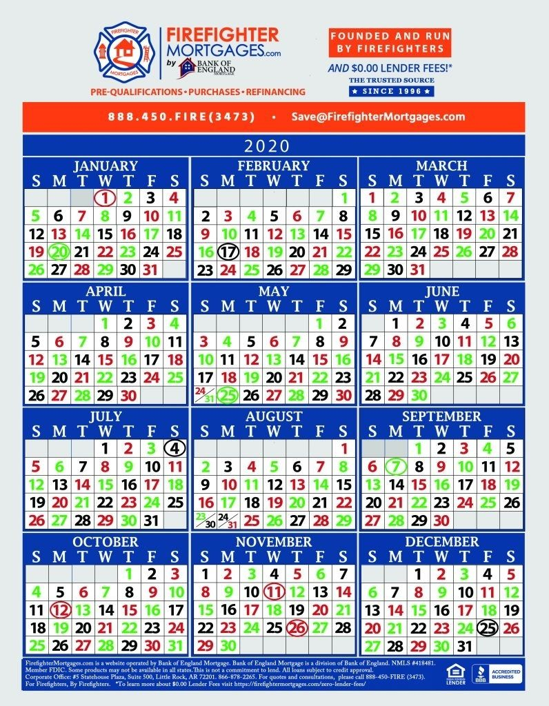 Fire Dept Shift Calendar 24/48 | Marketing Calendar Template