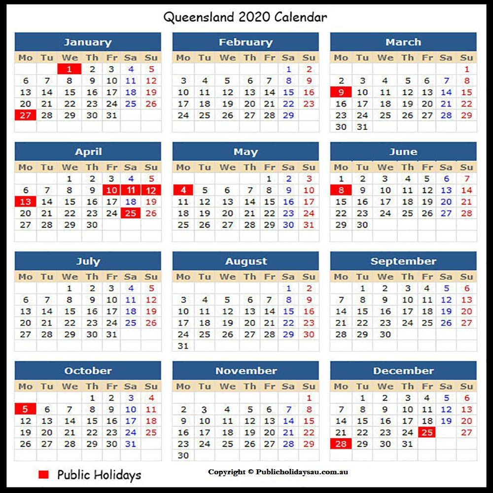 Free 2020 Qld Public Holidays | School Holiday Calendar