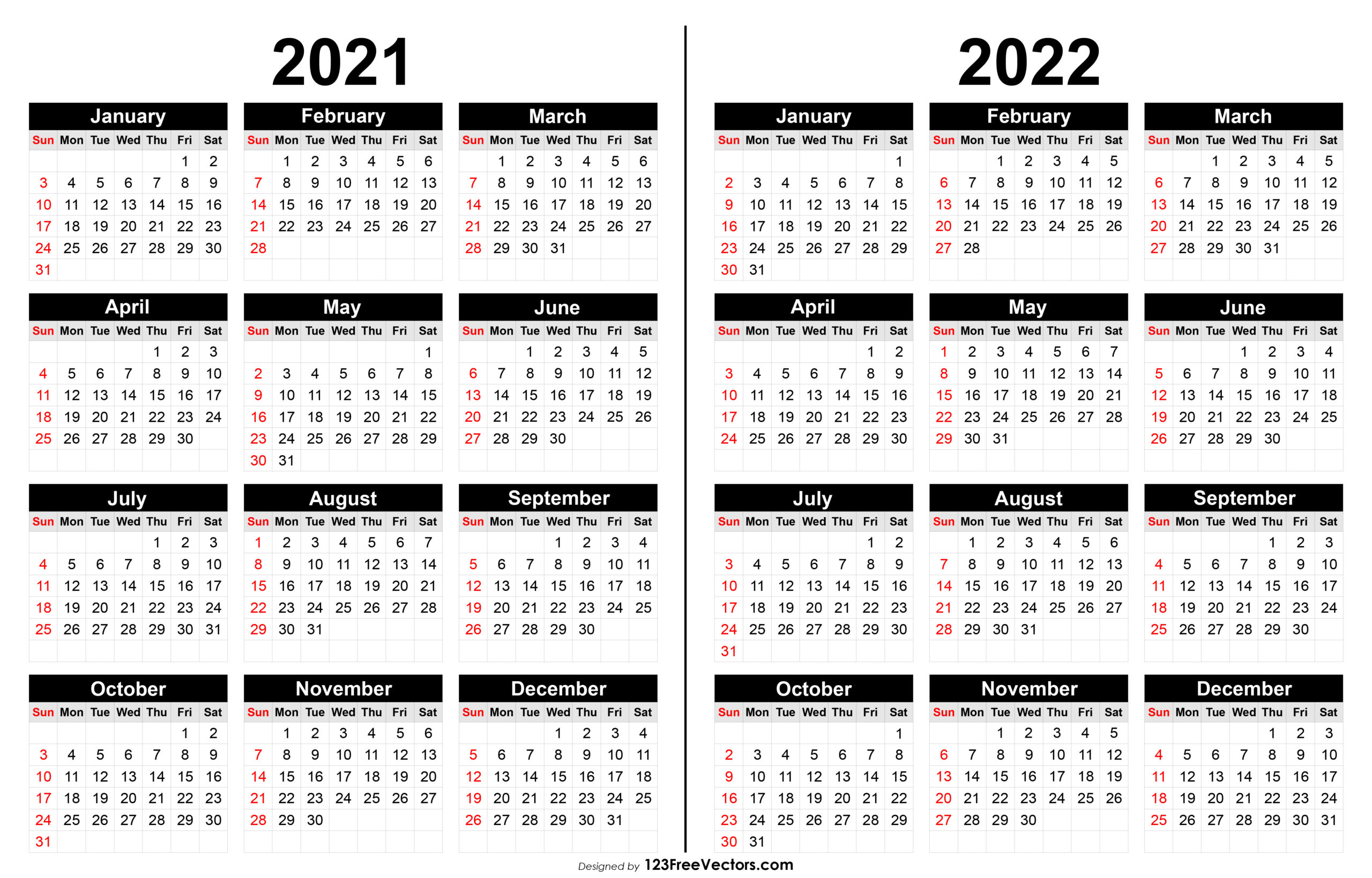 Free 2021 And 2022 Calendar Printable