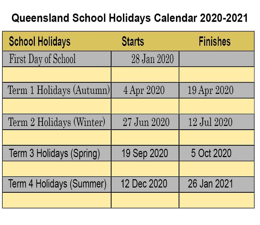 Free Printable 2020-21 Qld School Holidays Calendar