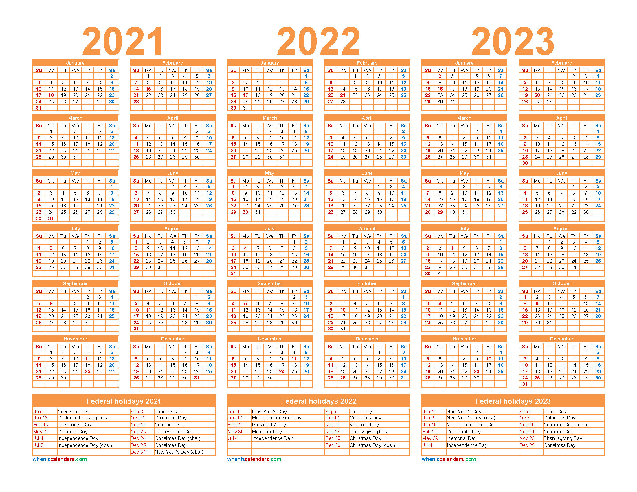 Free Printable 2021 To 2023 Calendar With Holidays