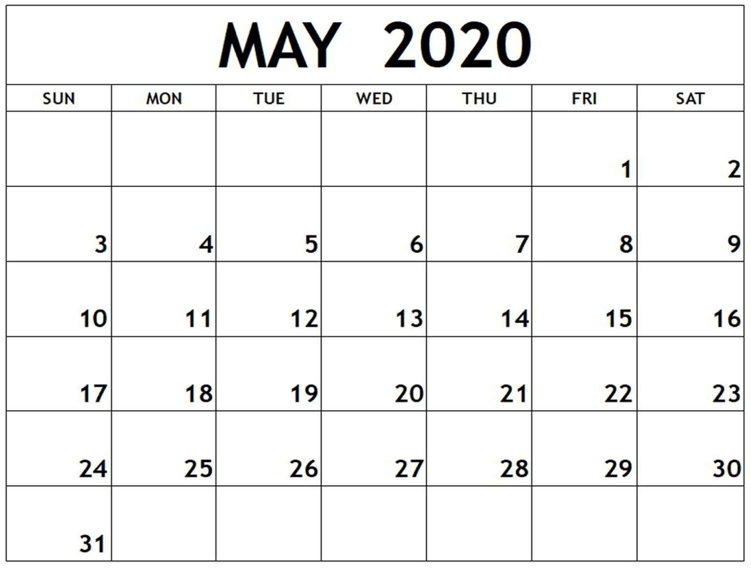Free Printable Calendar May 2020 Download | Free Printable