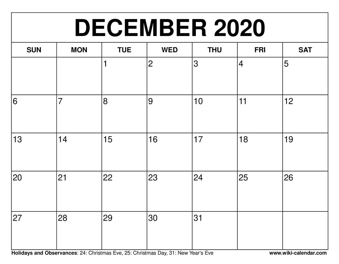 Print December Calendar