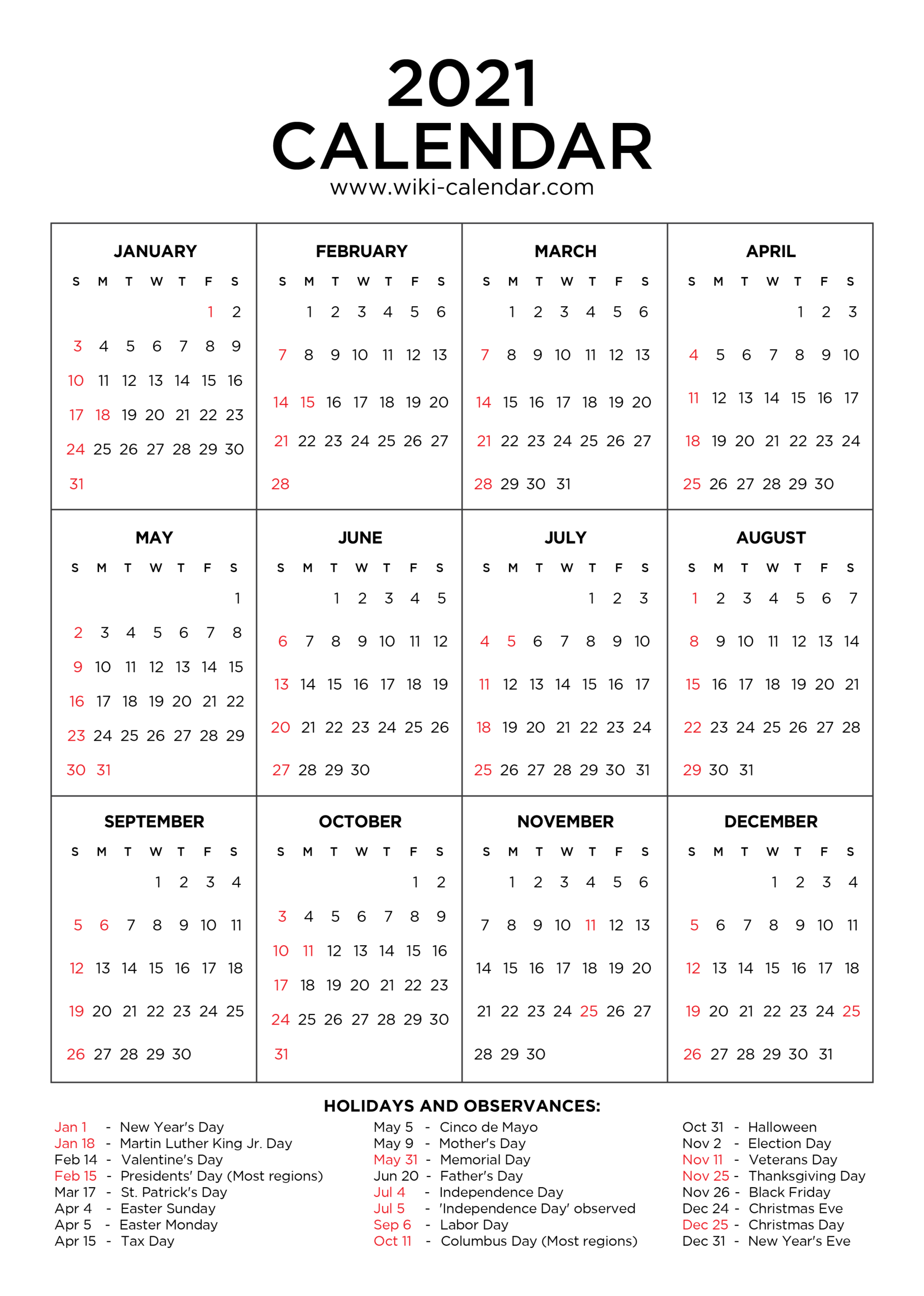 Free Printable Calendars 2021