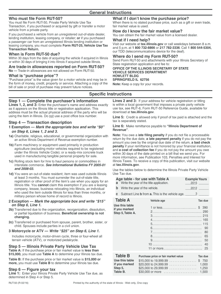 Il Rut-50 Instructions 2016 - Fill Out Tax Template Online