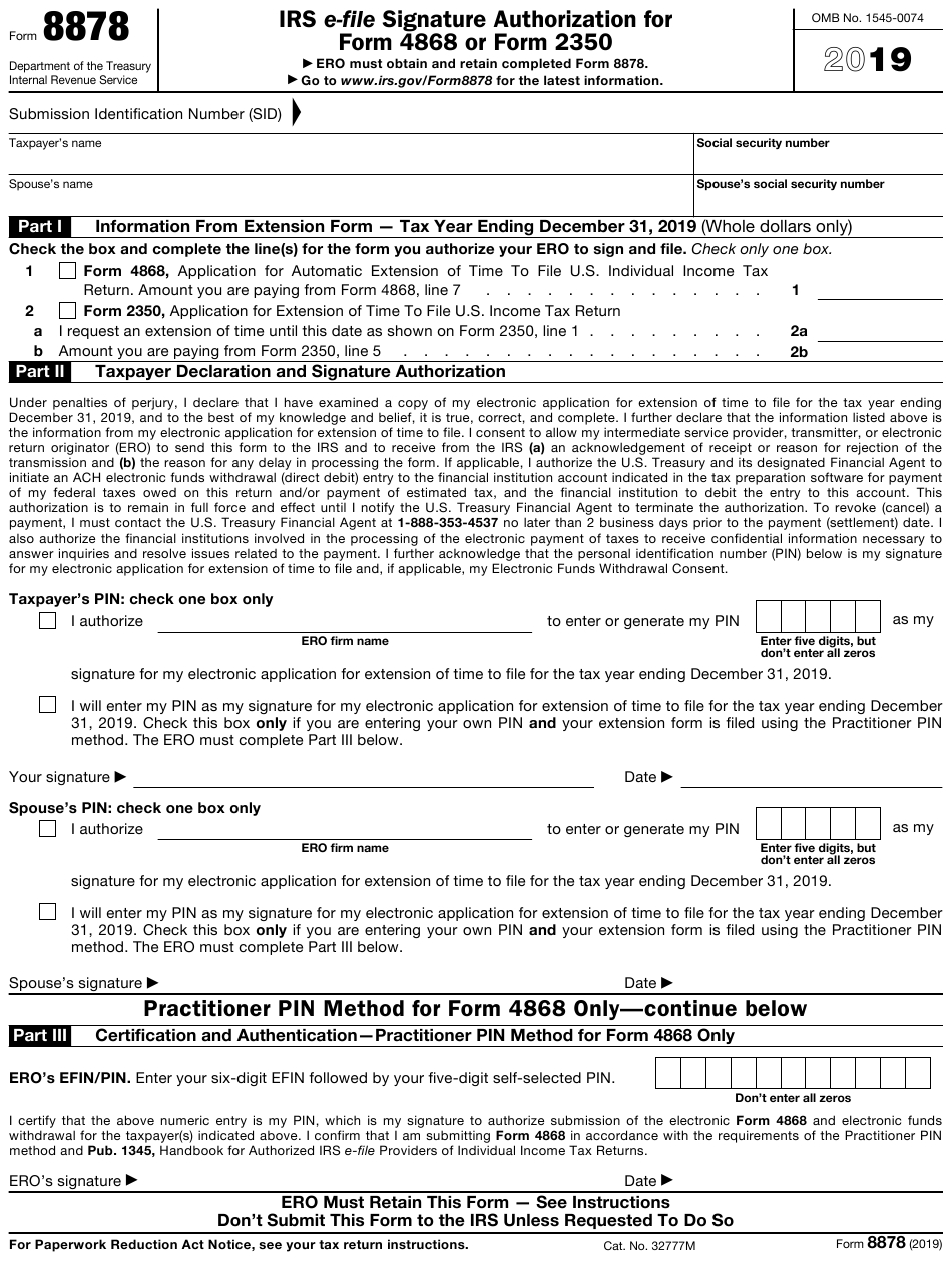 Irs Form 8878 Download Fillable Pdf Or Fill Online Irs E