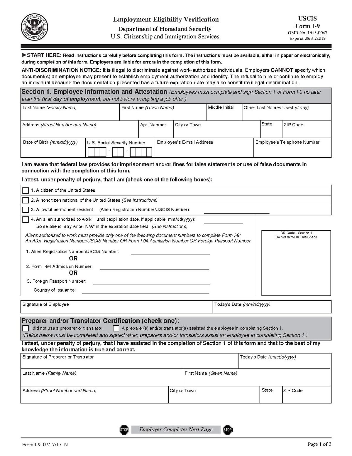 Irs I9 Form 2020 | I-9 Form 2020 Printable Form