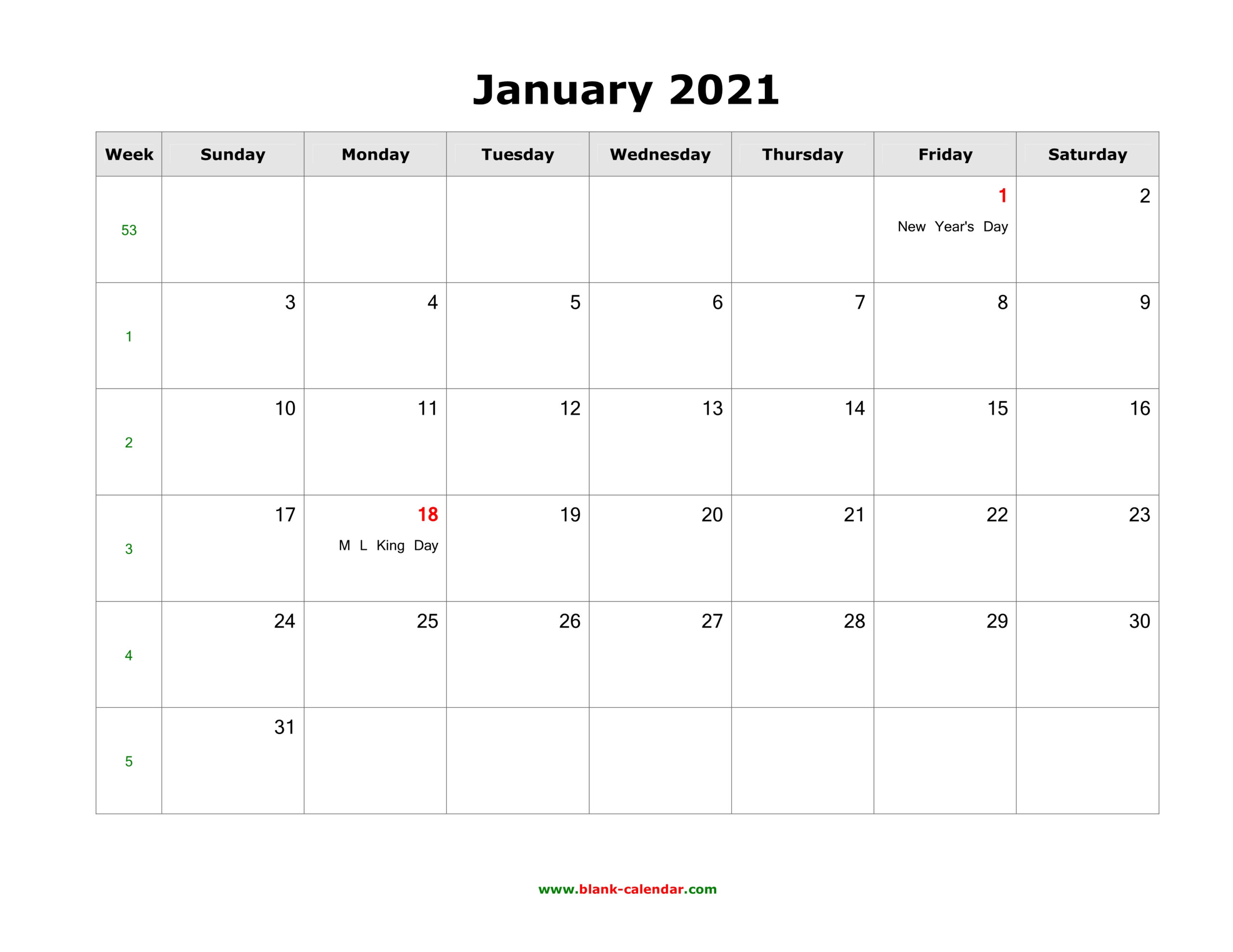 January 2021 Blank Calendar | Free Download Calendar Templates