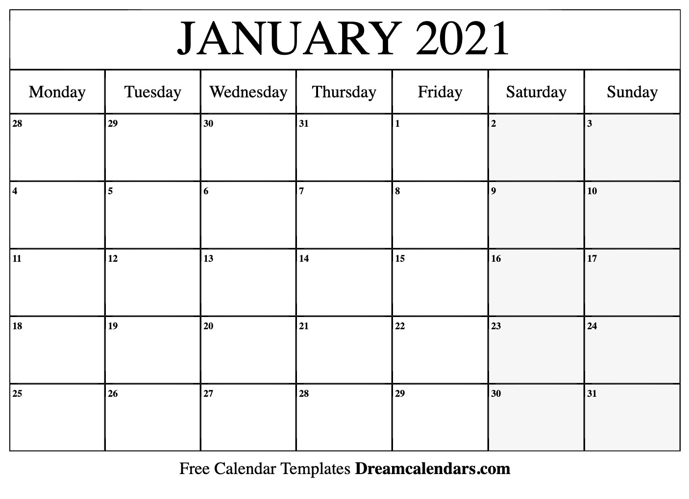January 2021 Calendar | Free Blank Printable Templates