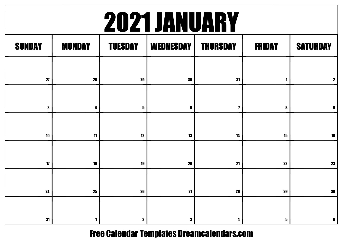 January 2021 Calendar | Free Blank Printable Templates