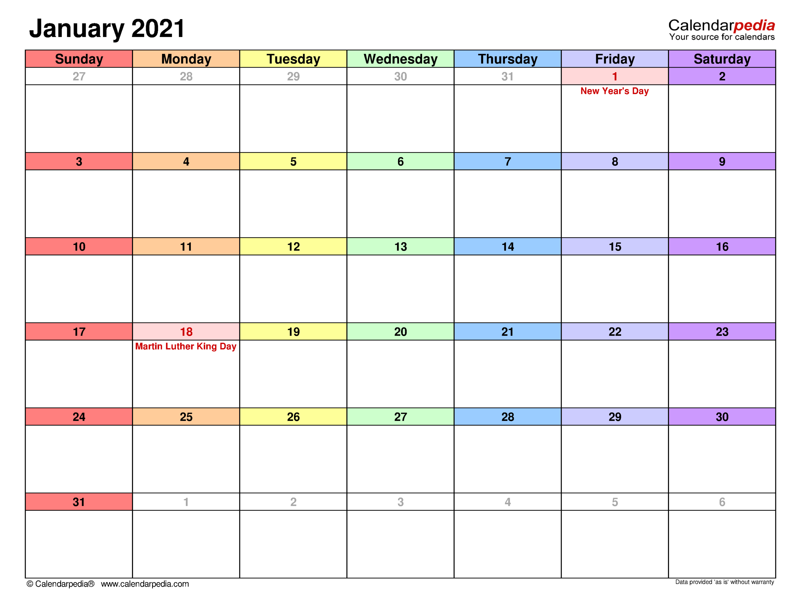January 2021 Calendar | Templates For Word, Excel And Pdf