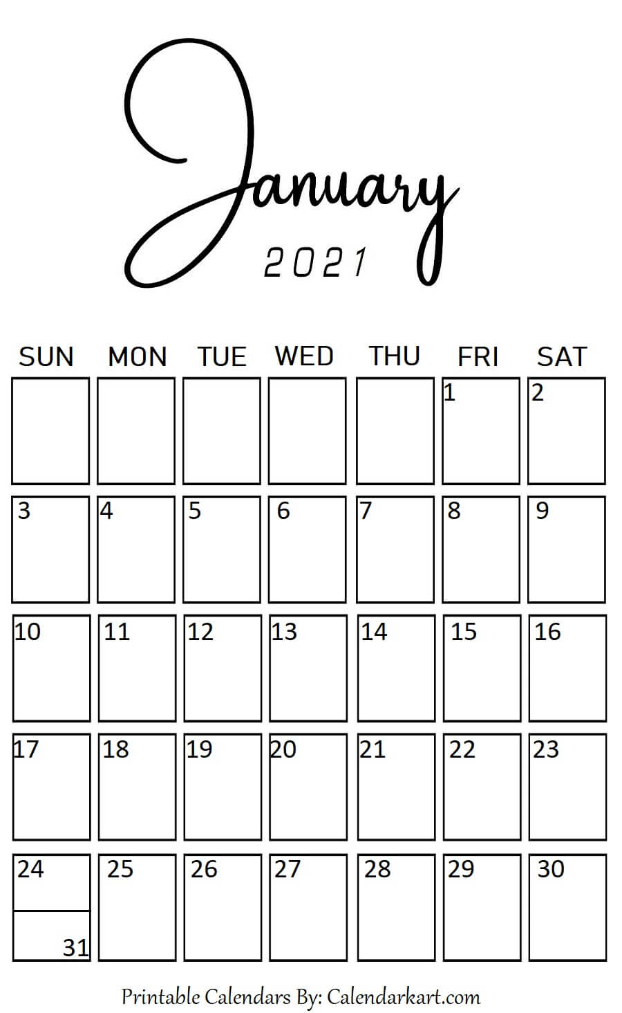 January 2021 Portrait (Vertical) Style Calendar | Calendar