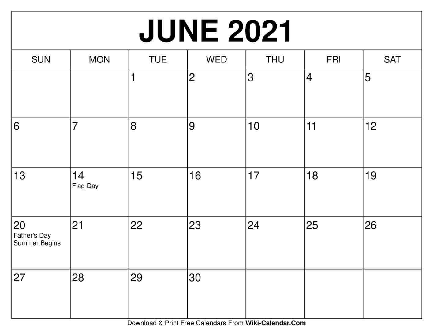June 2021 Calendar | Calendar Printables, Free Calendars To