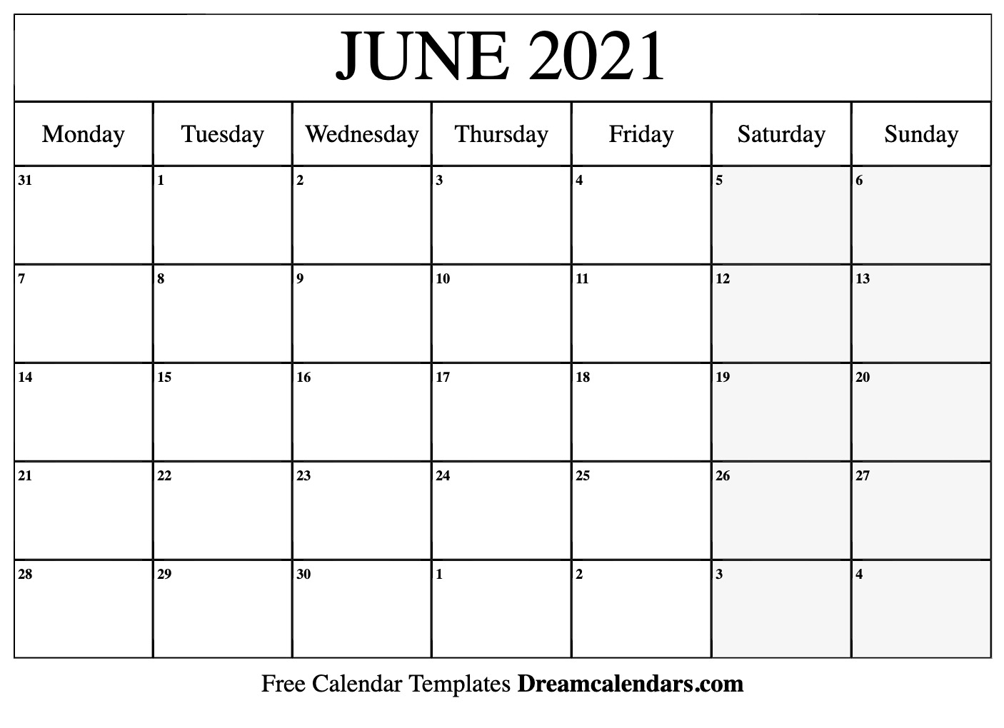 June 2021 Calendar | Free Blank Printable Templates