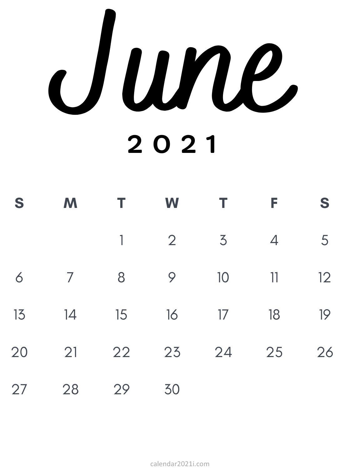 June 2021 Minimalist Printable Calendar Template In Minimal